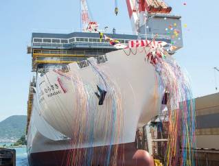 Mitsubishi Shipbuilding Holds Christening and Launch Ceremony in Shimonoseki for LNG-fueled Ferry SUNFLOWER MURASAKI Built for MOL