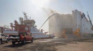 USCG response to vessel fire at Port Newark continues