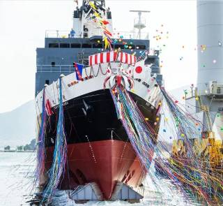 Mitsubishi Shipbuilding Holds Christening and Launch Ceremony in Shimonoseki for Salvage Tug Koyo Maru Built for Nippon Salvage