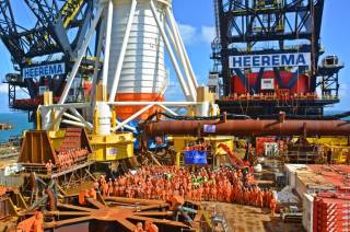 Thialf installs all 64 monopile foundations at He Dreiht