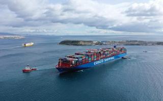 One of world's largest container ships docks at Port of Piraeus, Greece