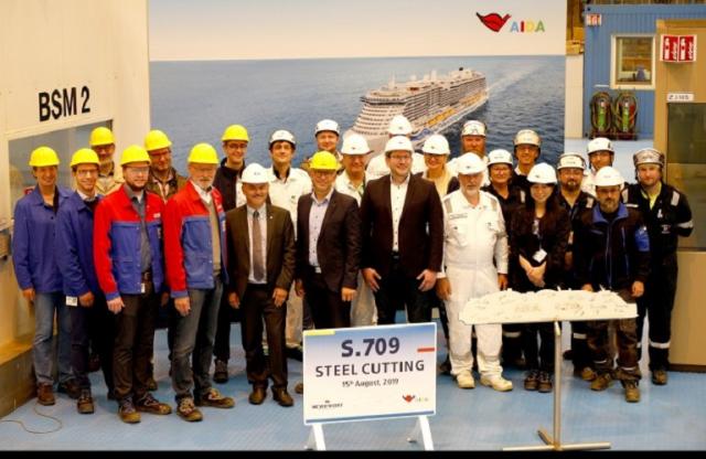 Steel cutting ceremony for the next AIDA LNG cruise ship at MEYER WERFT