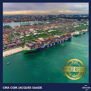 The CMA CGM JACQUES SAADE has set a new world record for the number of full containers loaded on a single vessel
