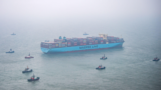 Containership Mumbai Maersk grounded outside Bremerhaven, Germany