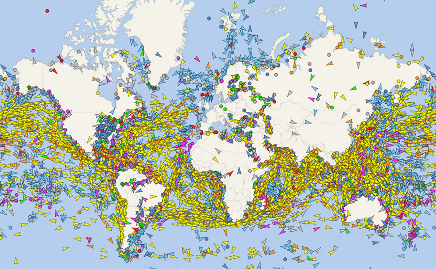 Satellite AIS ship positions in real-time by VesselFinder