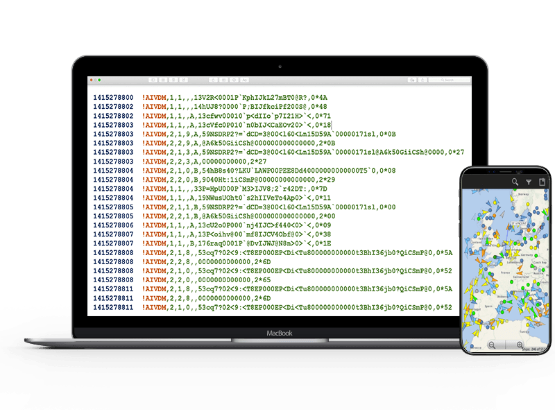 Real-time AIS data, timestamped NMEA messages, satellite data