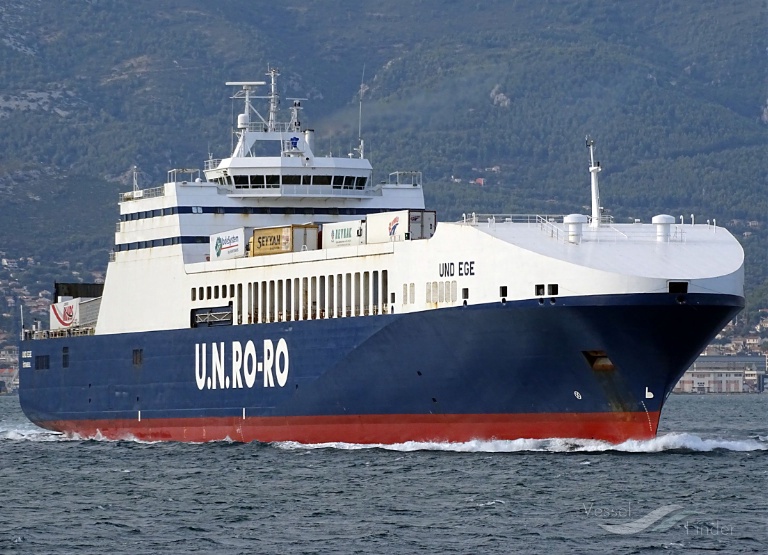 The Ro-Ro cargo ship, Norsky leaves the Port of Tilbury and steams